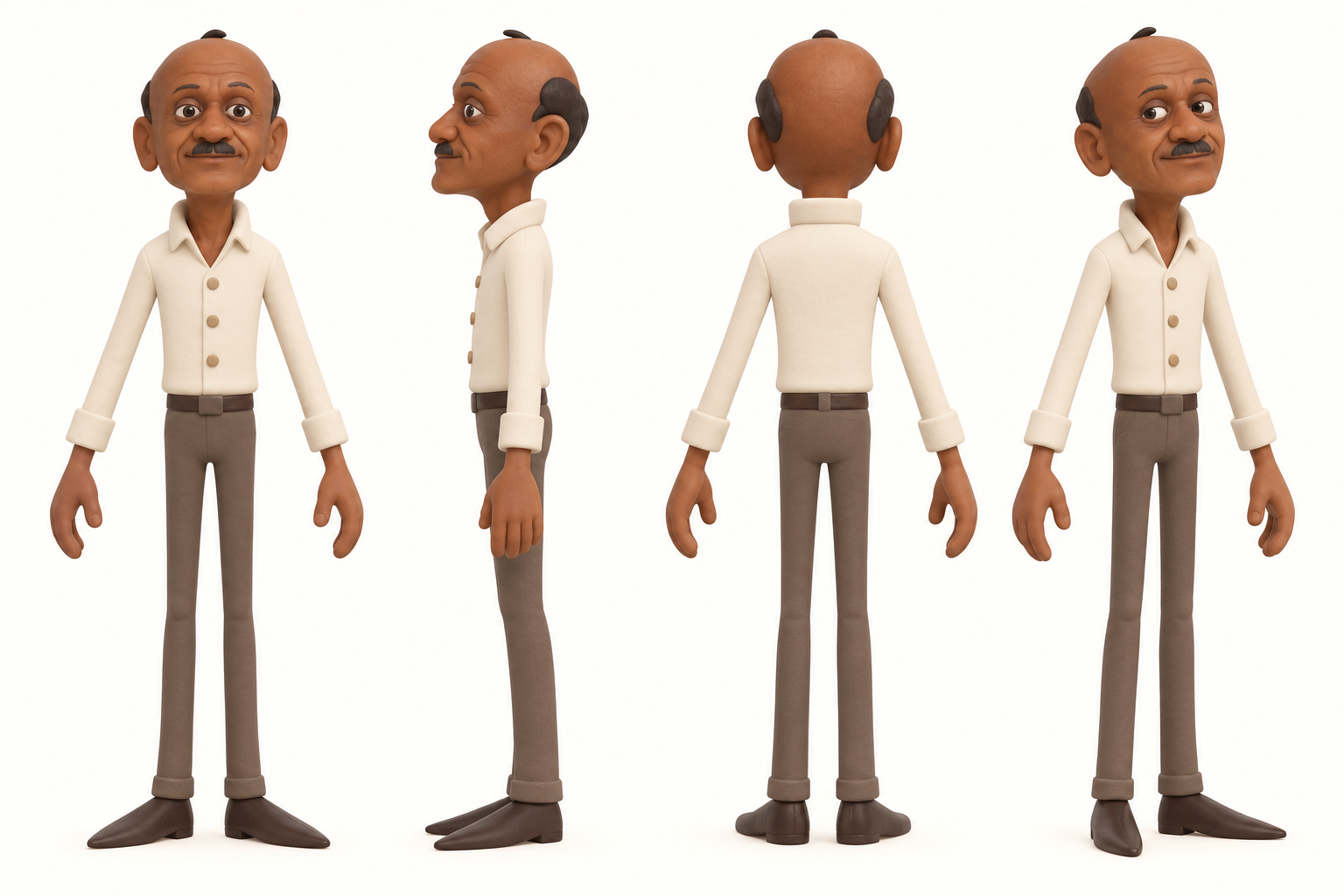 Slender character turnaround in four views