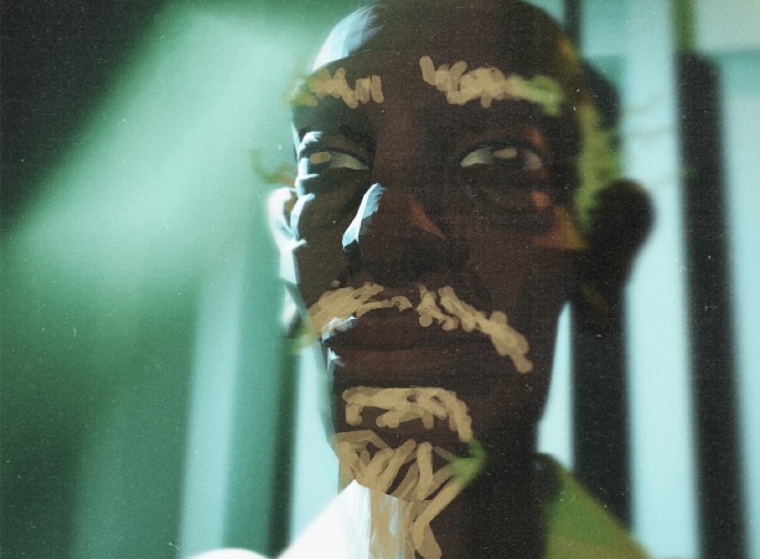 Portrait with light painted marks