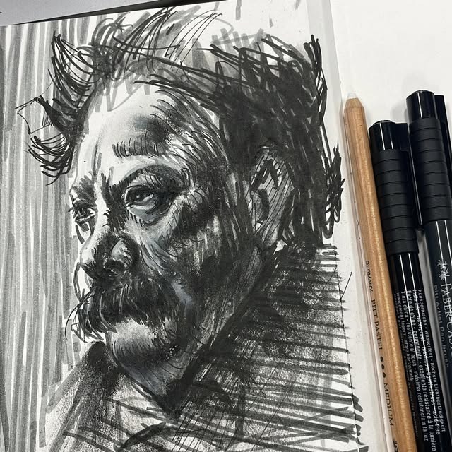 Expressive ink portrait from Samir’s sketchbook